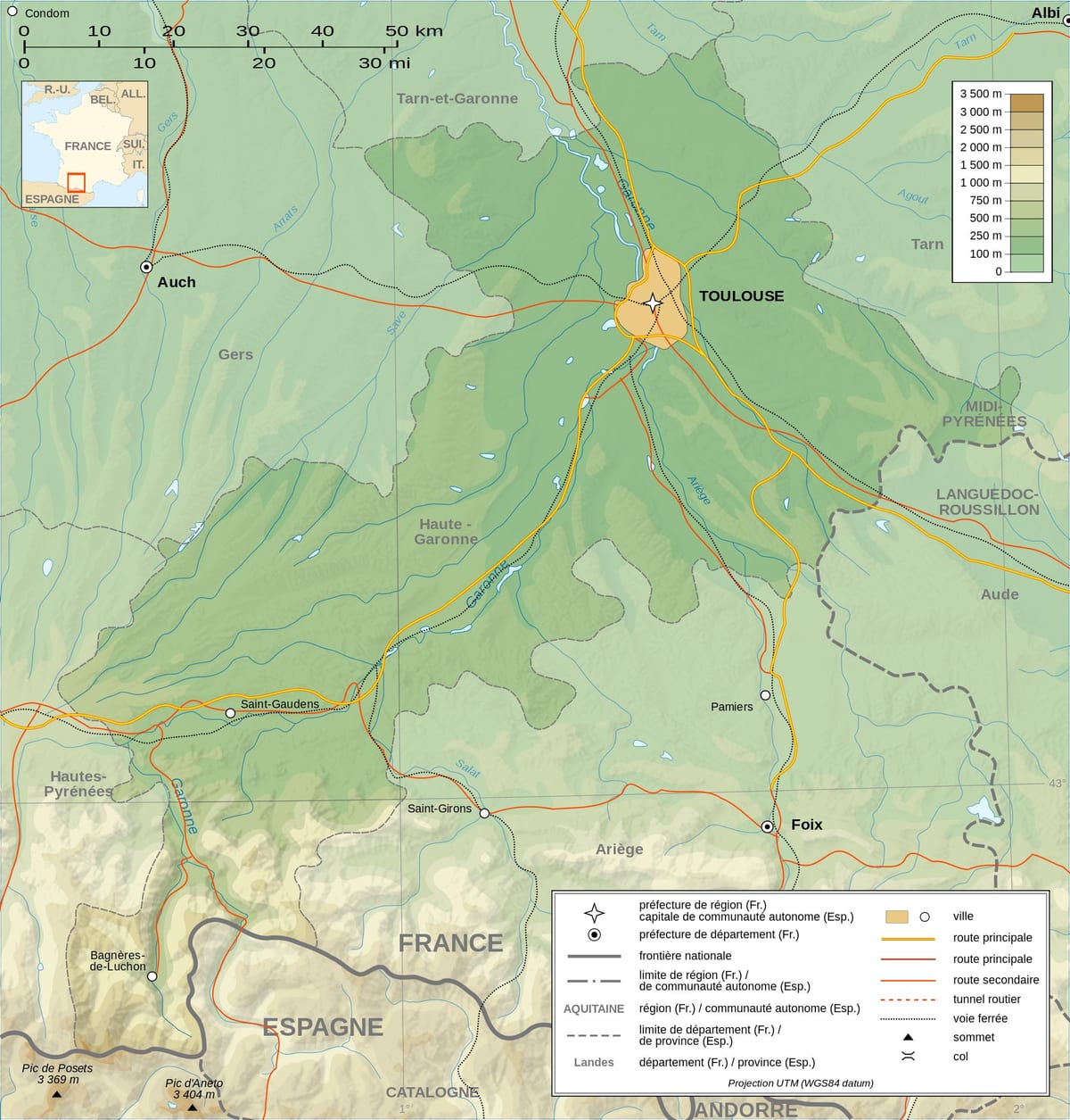 topografische kaart van Toulouse