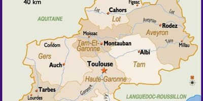 Kaart van Toulouse en omgeving