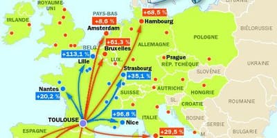 Kaart van Toulouse bestemmingen luchthaven