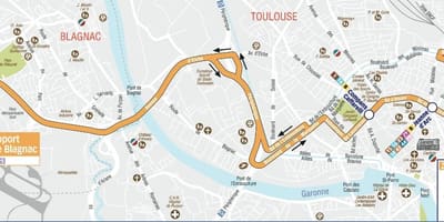 Kaart van Toulouse luchthaven shuttle route 